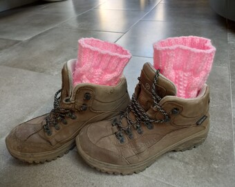 Cabled Boot Cuffs Hand Knitted in Baby Pink Acrylic Yarn