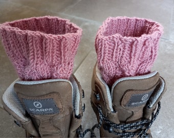 Cabled Boot Cuffs Hand Knitted in Dusky Rose Pink Acrylic Yarn