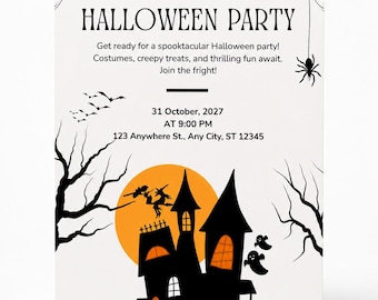Halloween Party Invitation, Editable Canva Template, Spooky Haunted House Invite, Costume Party, Printable Digital E Invite, Mobile Invite