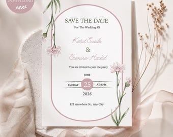 Botanical Save the Date Template, Sage Green Wedding Invitation, Editable Canva Template, Floral Digital Wedding Invite, Instant Download