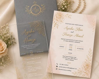 Custom Acrylic Wedding Invitation with Gold Foil | Modern Elegant Custom Suite