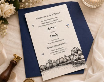 Elegant Engagement Invitations, Navy Blue Wedding Invitation, Minimalist Formal Invite