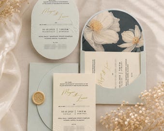 Custom Wedding Invitations, Luxury Pocket Invitation Suite, Botanical Wedding Invite with Envelope