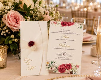 Luxury Floral Wedding Invitation Card | Premium Pocket Fold Invitation | Custom Printed Wedding Invite | Elegant Rose Wedding Card