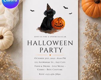 Halloween Party Invitation, Editable Canva Halloween Invite, Halloween Birthday Invitation, Spooky Digital Invitation Template
