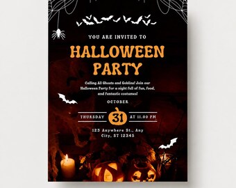 Halloween Party Invitation Printable, Gothic Spooky Costume Party Invite, Halloween Celebration Invitation, Digital Download