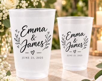 Personalized Wedding Cups, Frosted Frost Flex Shatterproof Cups, Custom Toast Monogram Cups, Reception Bar Favor Cups