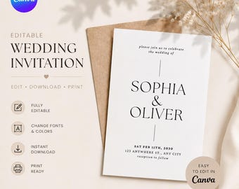 EditableWedding Invitation Template, Minimalist Wedding Invite, Canva Wedding Invitation, Elegant Church Wedding Template, Printable Invite