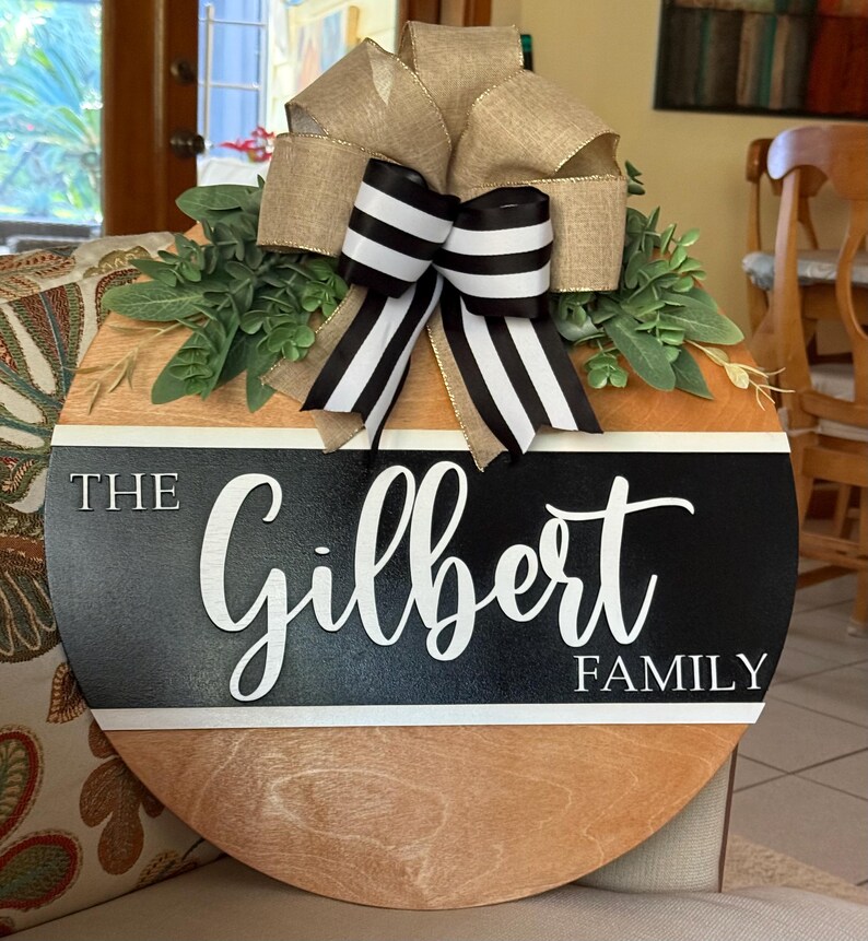 Custom Round Wooden 3D Family Name Sign Door Hanger - Etsy