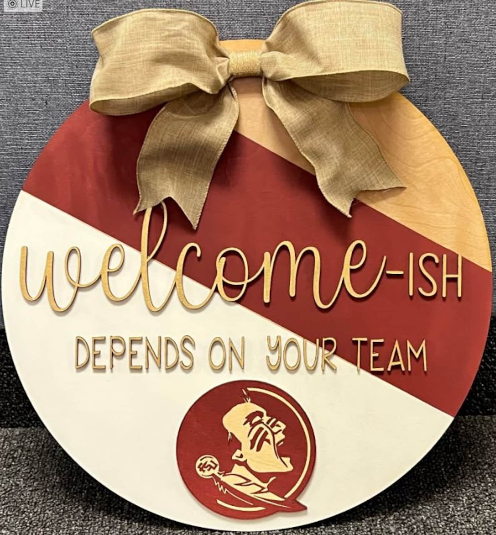 FSU Door Hanger | Go Noles Welcome Wreath | Seminoles Football Decor - 14"