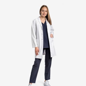 White Lab Coat for women, Doctor Dentist Surgeon Pharmacist Therapist, Medical Uniform, Classic Lab Coat, Minimal shrinkage guaranteed