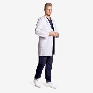 White Lab Coat for men, Doctor Dentist Surgeon Pharmacist Therapist, Medical Uniform, Classic Lab Coat, Minimal shrinkage guaranteed