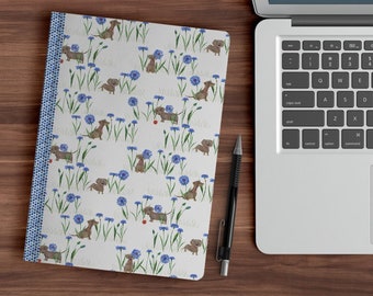 Little Dog and Flowers journal, soft cover notebook with silly Dachshunds