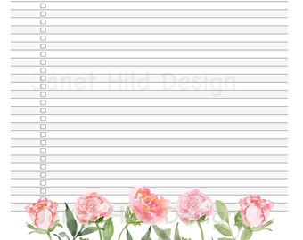 Watercolor Flowers To Do List Printable Stationary PDF Pretty Stationery