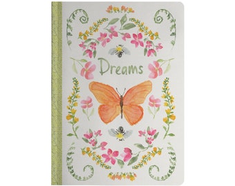 Beautiful Watercolor notebook, Dreams with an orange butterfly and bees