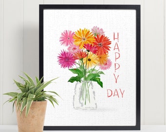 Gerbera Daisies_ Happy Day, Home Decor, Watercolor Giclee Print