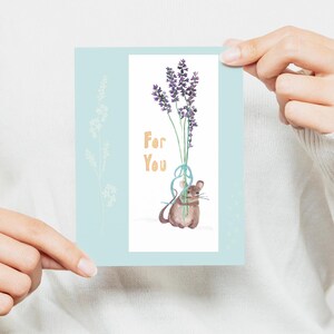 Pour vous, souris aquarelle - carte de voeux amitié amour famille - carte bouquet de fleurs aquarelle - carte cadeau pour tous les jours