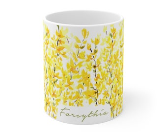 Forsythia Watercolor floral art Ceramic Mug 11oz