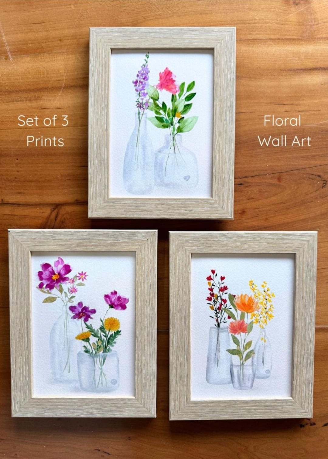 Set of 3 Watercolor Floral Prints, Botanical Garden Gallery Wall Art - Etsy