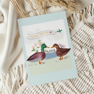 Carte de voeux de mariage pour couple d'anniversaire de mariage parfait de canards colverts, carte de bien-être, célébration de tous les jours, carte vierge