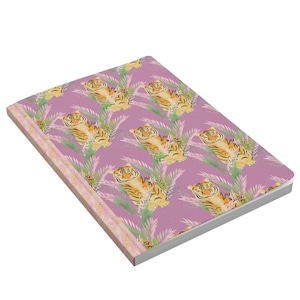 Tiger and Ferns, hand-painted watercolor, paperback journal notebook