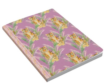 Tiger and Ferns, hand-painted watercolor, paperback journal notebook