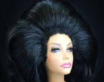 BUXOM - Large Styled Wig for Drag Queens, Theater, Burlesque in Jet Black