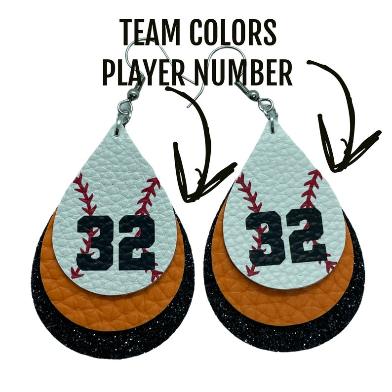 Baseball Earrings Faux Leather Customizable Team Colors Etsy