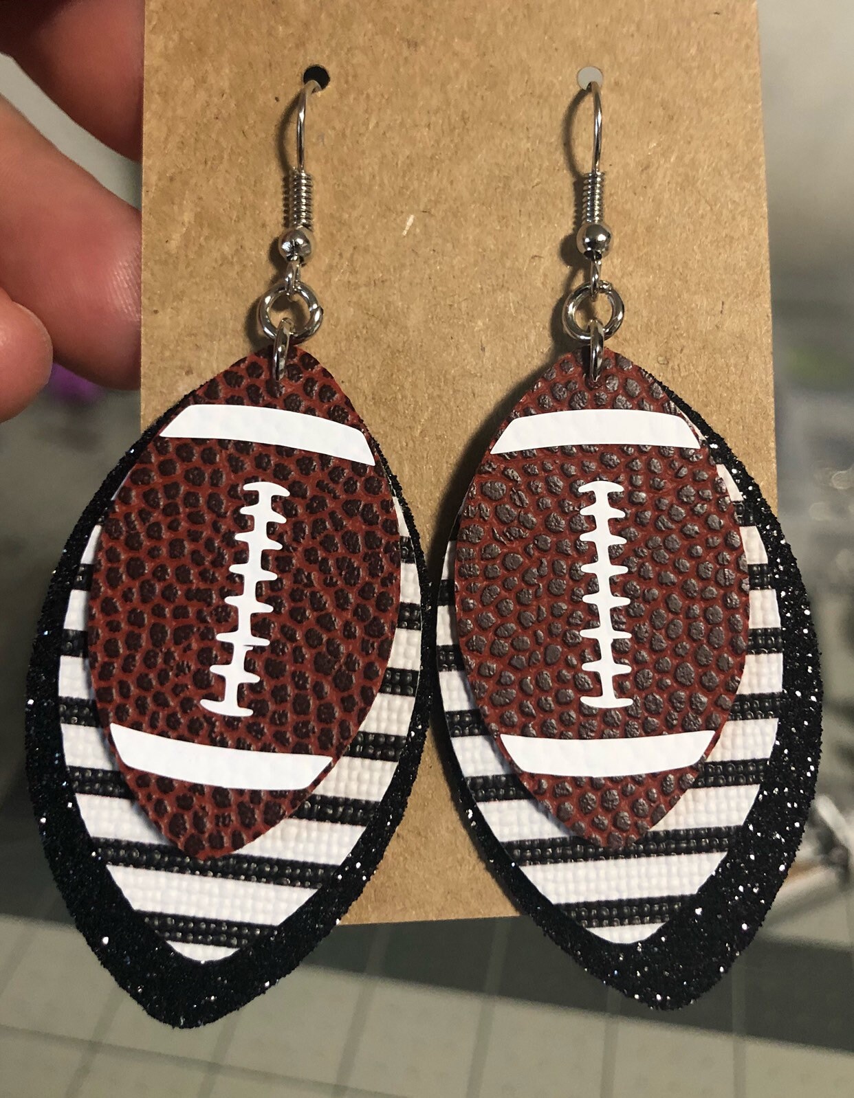 Football Earrings Faux Leather Custom Team Colors Add Etsy