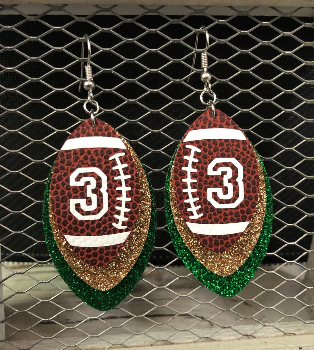 Football Faux Leather Earrings Customizable Team Colors Etsy
