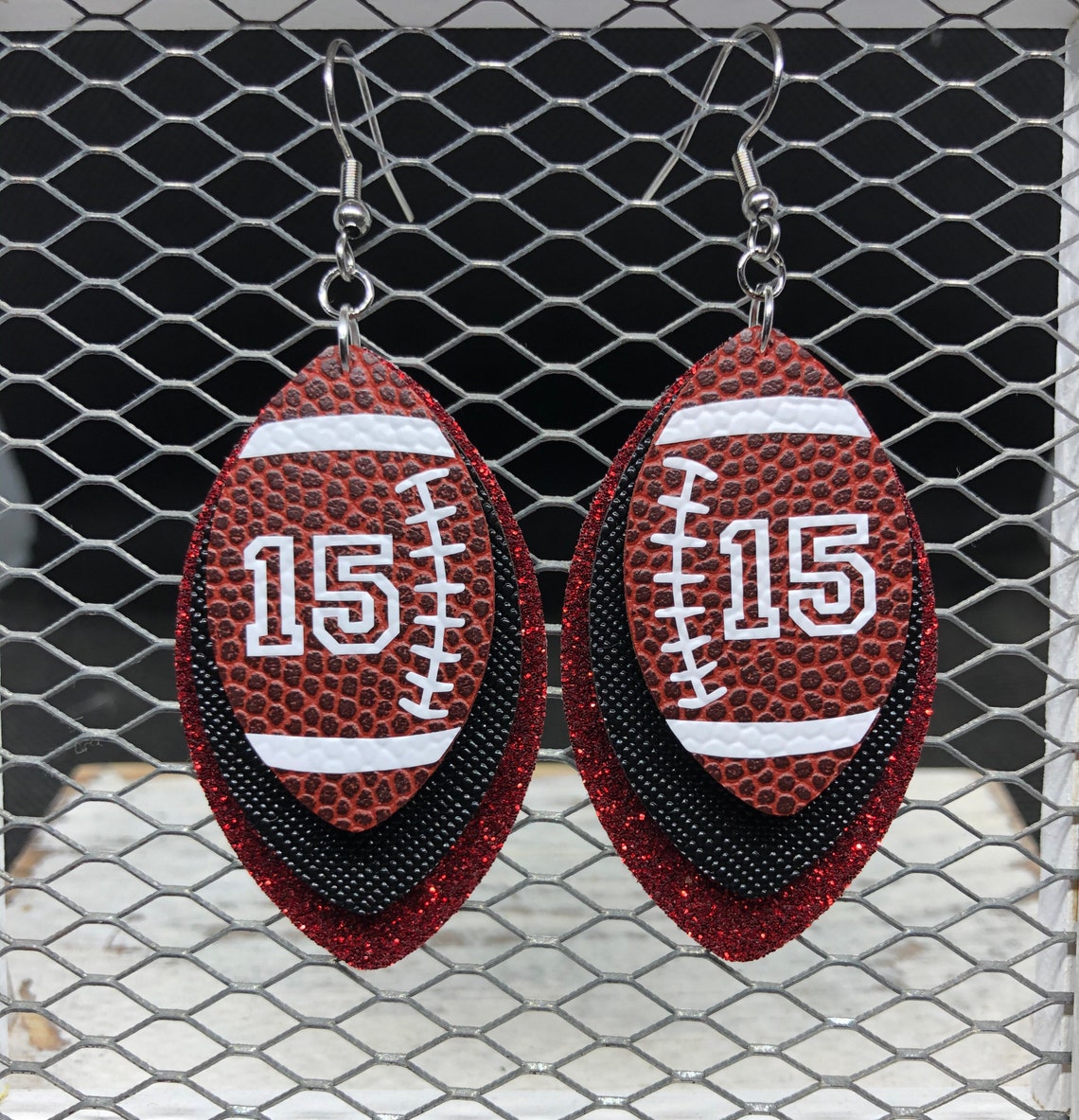 Football Faux Leather Earrings Customizable Team Colors Etsy