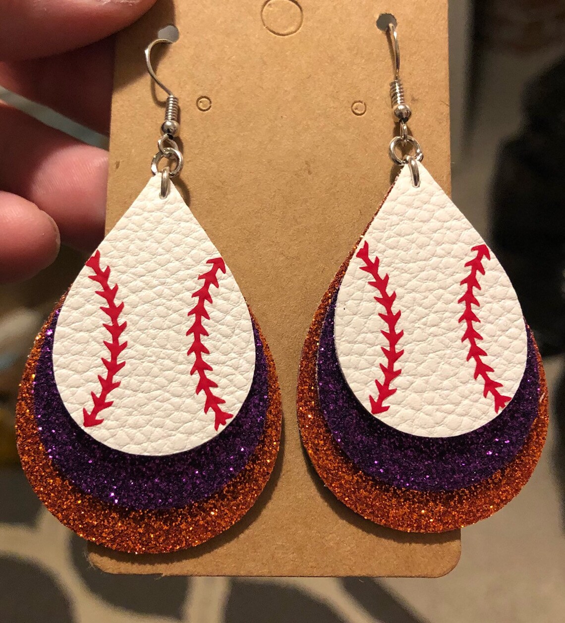 Baseball Earrings Faux Leather Customizable Team Colors Etsy