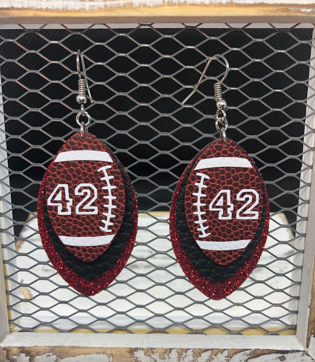 Football Faux Leather Earrings Customizable Team Colors Etsy