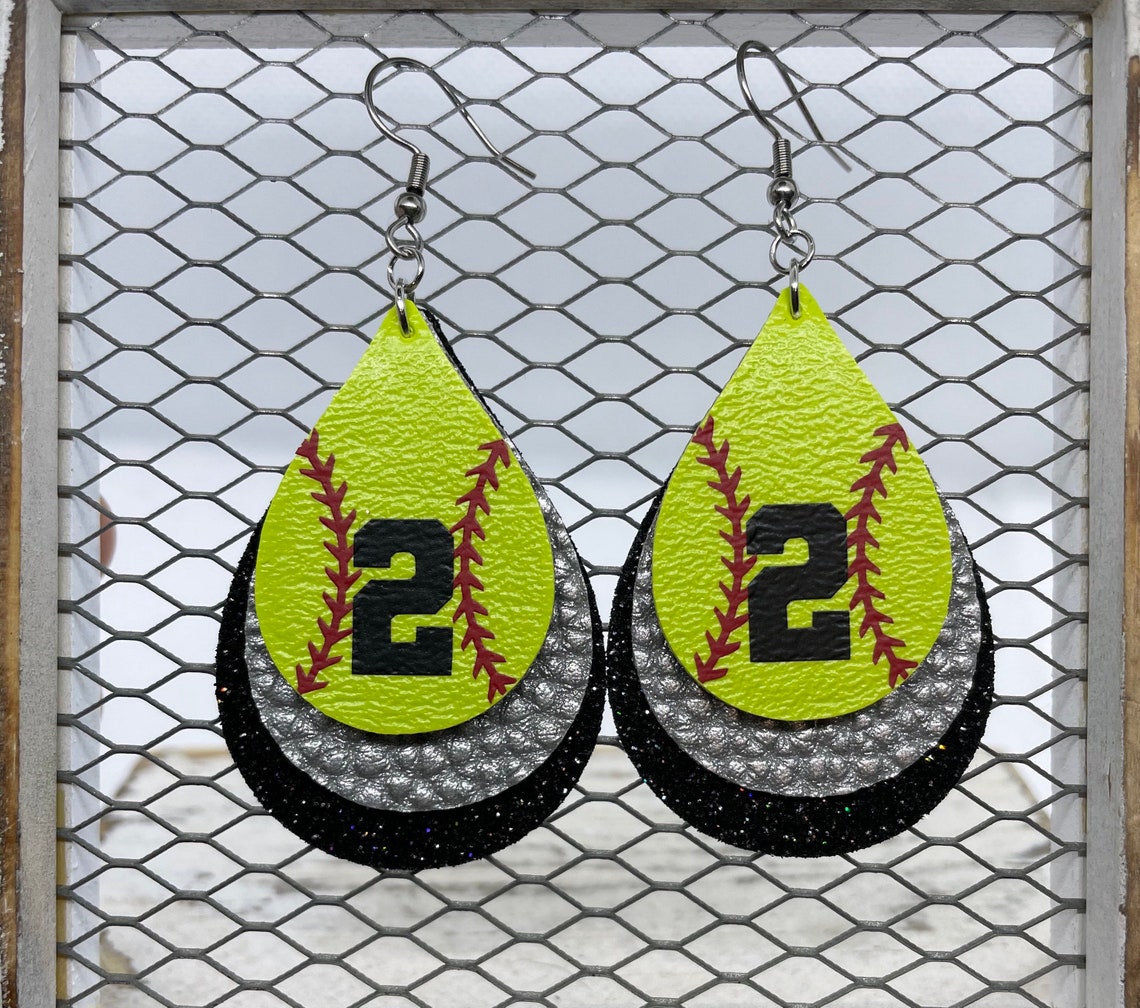 Softball Earrings Faux Leather Customizable Team Colors Etsy