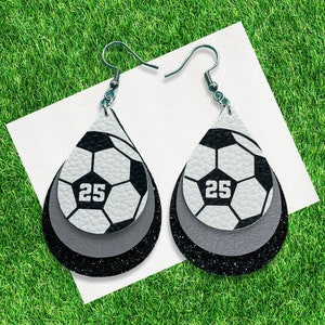 Soccer Earrings | Soccer Ball Earrings | Faux Leather | Custom Team Colors | Personalized Add Number | Handmade | Soccer Mom Gift |