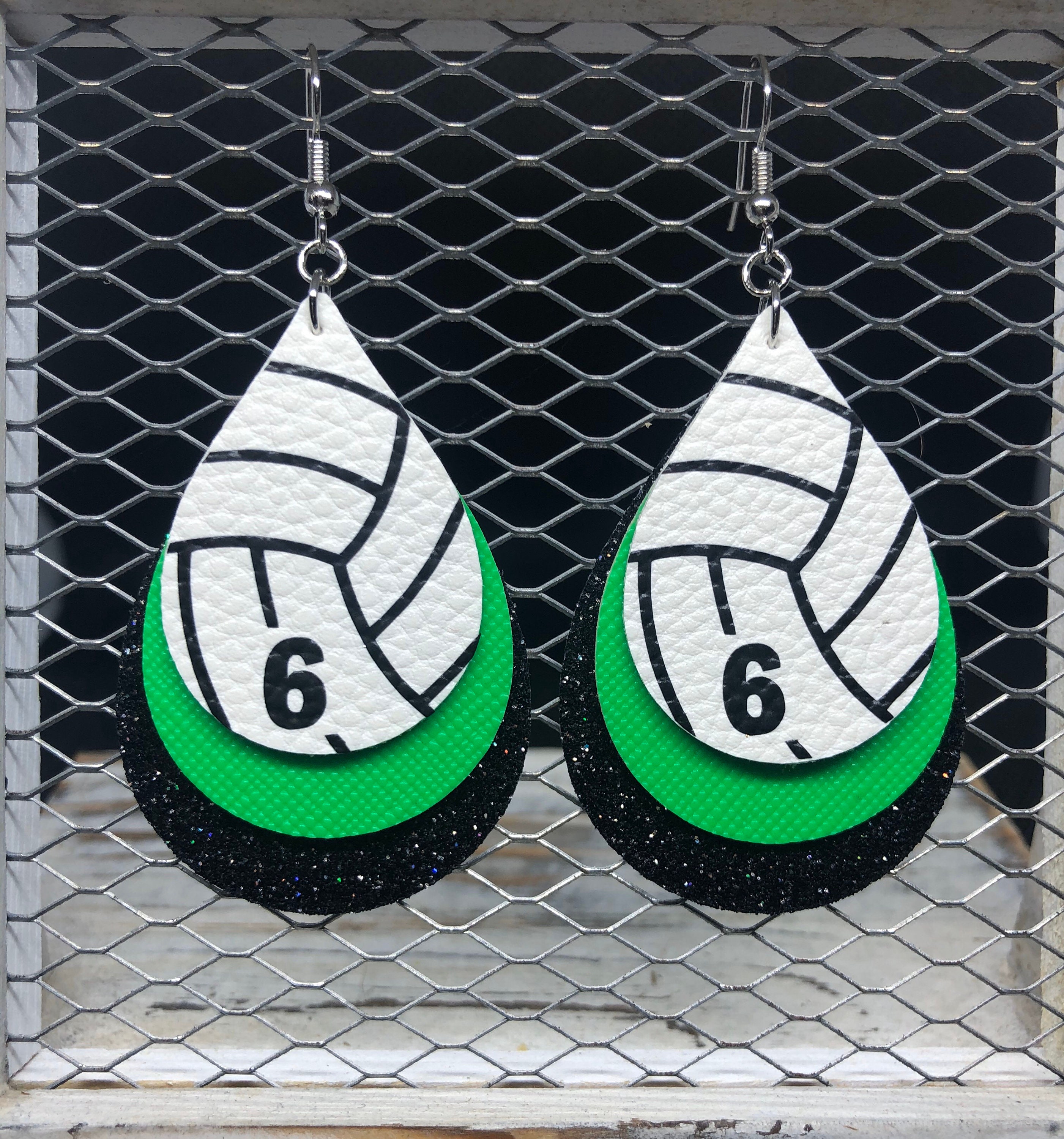 Volleyball Earrings Faux Leather Custom Team Colors Etsy UK