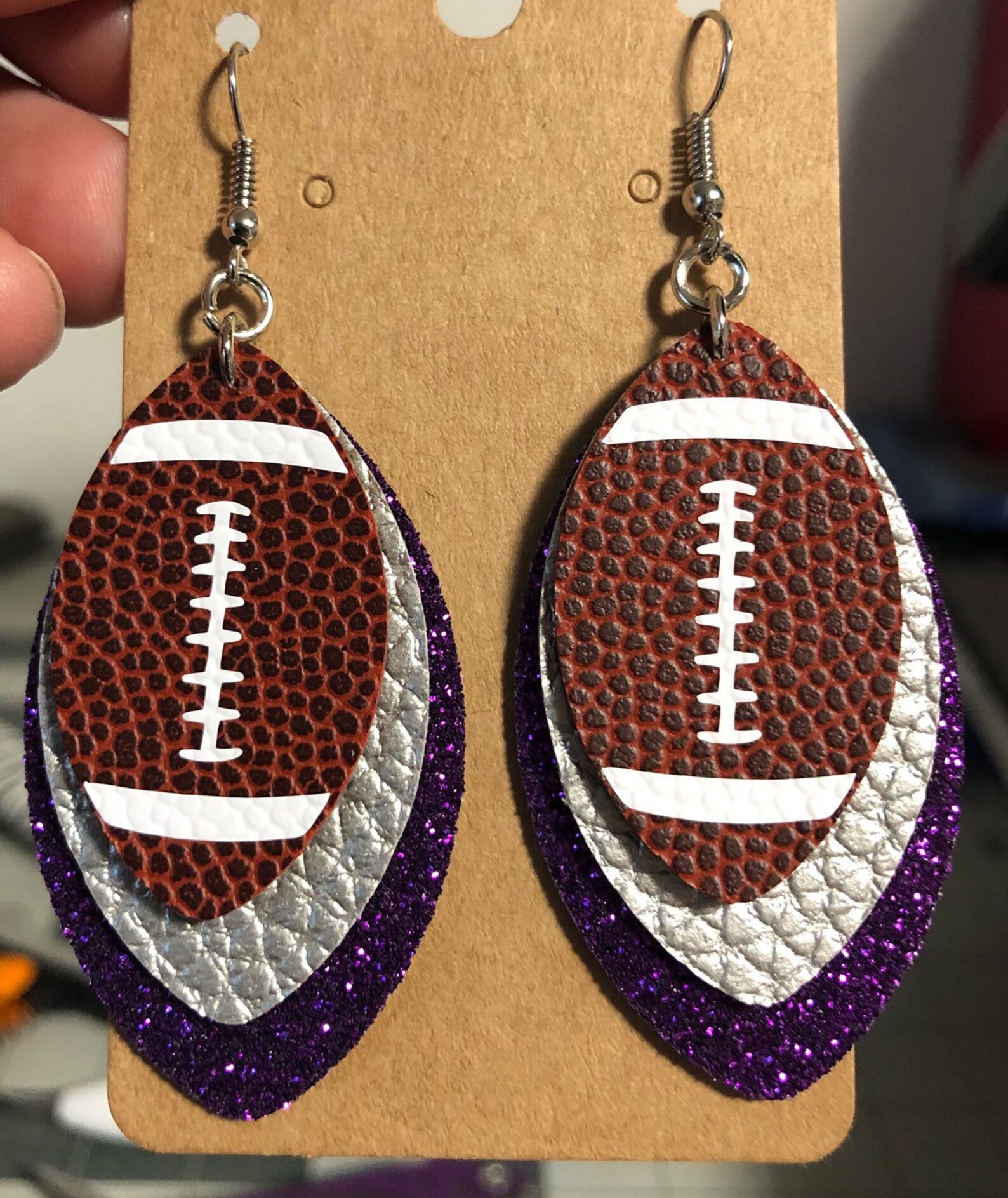 Football Earrings Faux Leather Custom Team Colors Add Etsy