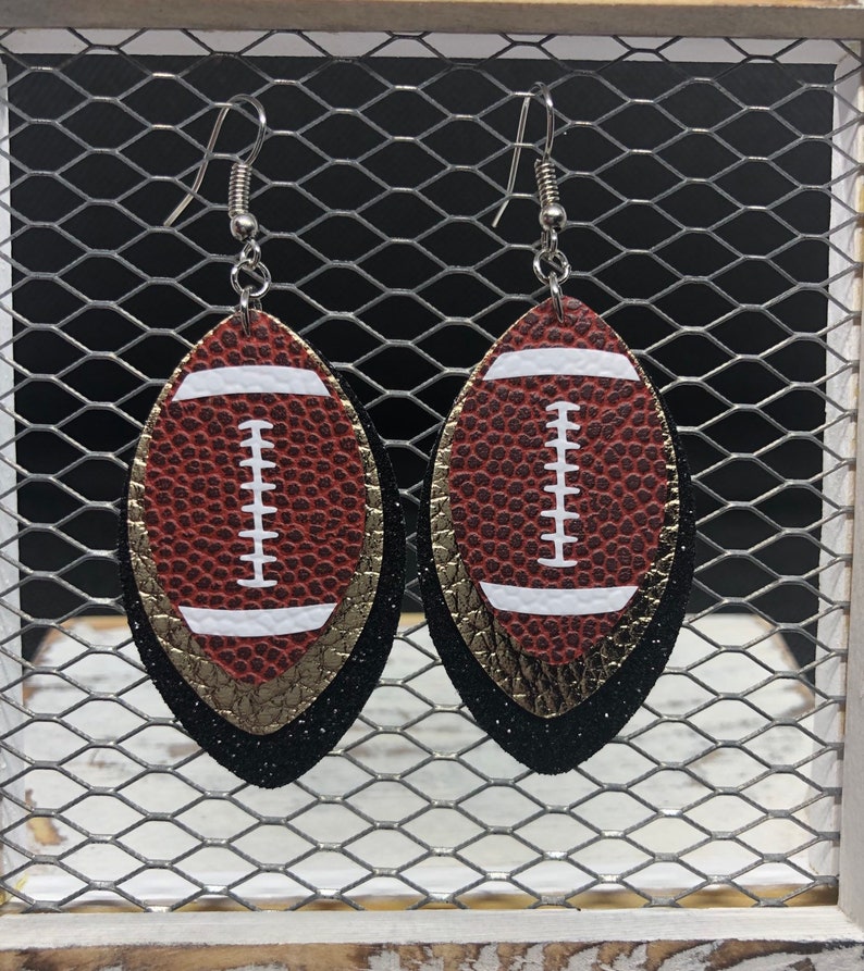 Football Earrings Faux Leather Custom Team Colors Add Etsy