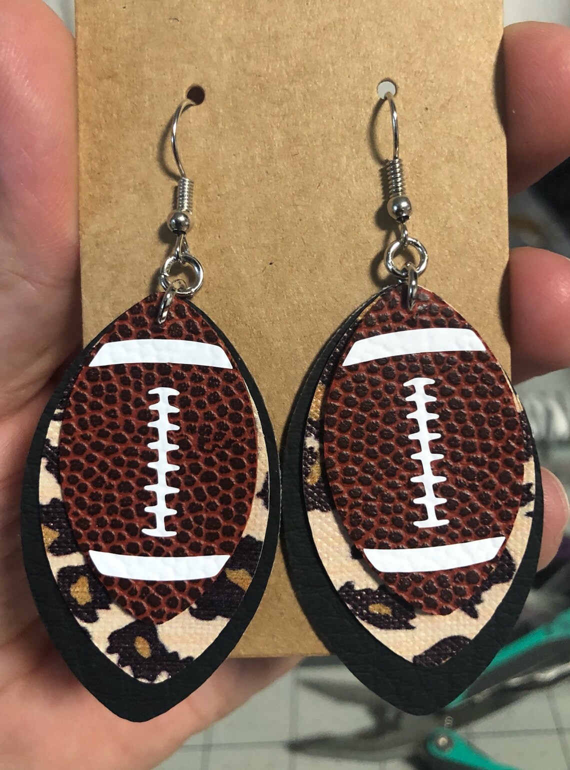 Football Earrings Faux Leather Custom Team Colors Add Etsy