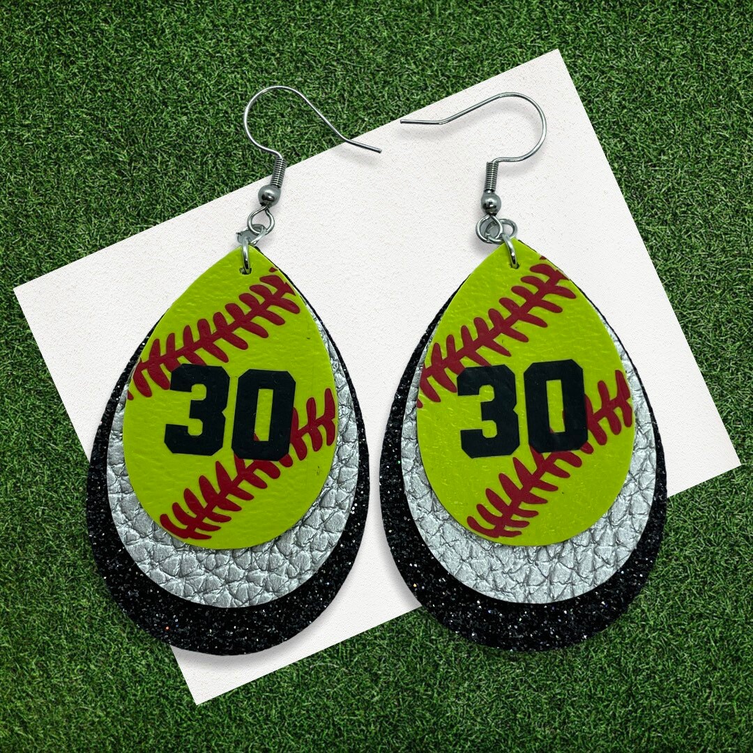 Softball Earrings Custom Team Colors Faux Leather Add Etsy