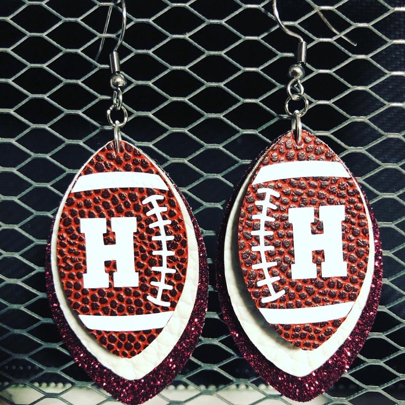 Football Faux Leather Earrings Customizable Team Colors Etsy