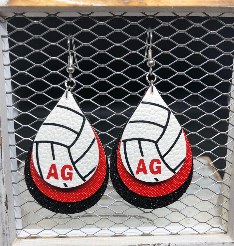Volleyball Faux Leather Earrings Customized Team Colors Etsy