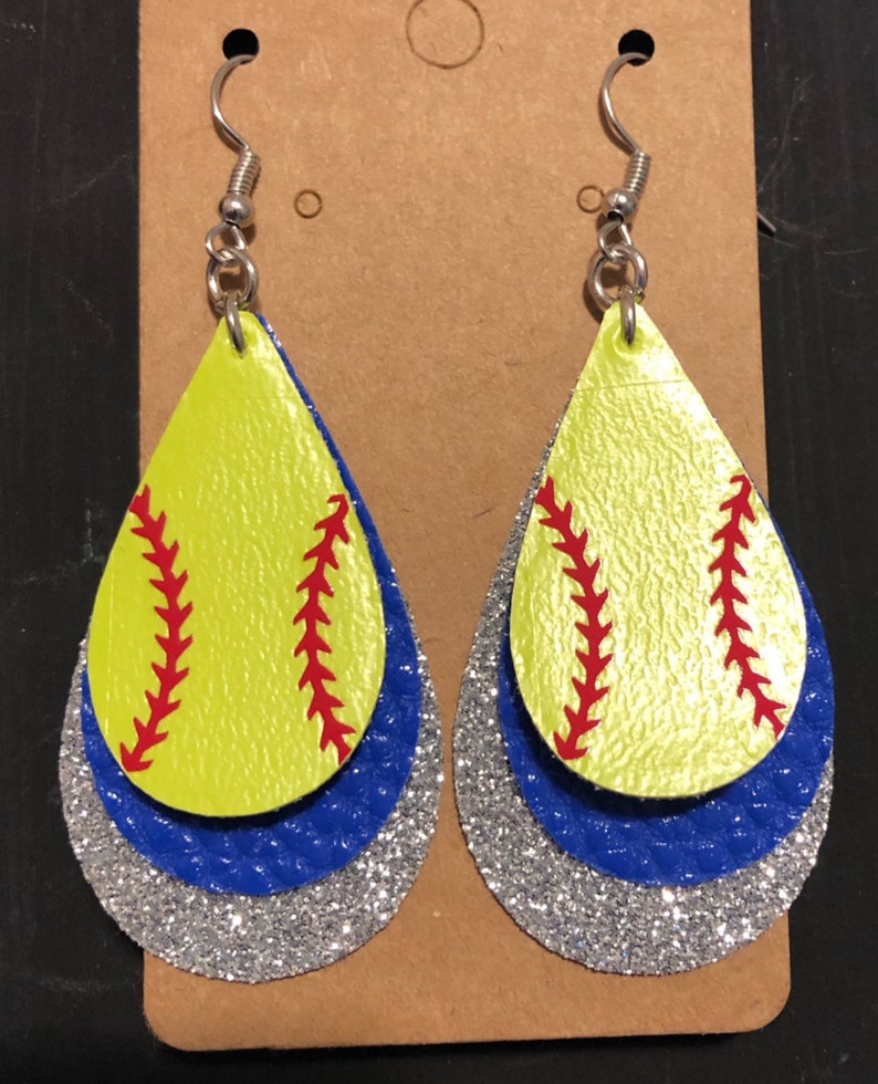 Softball Earrings Customizable Made To Order Custom Color Faux Etsy