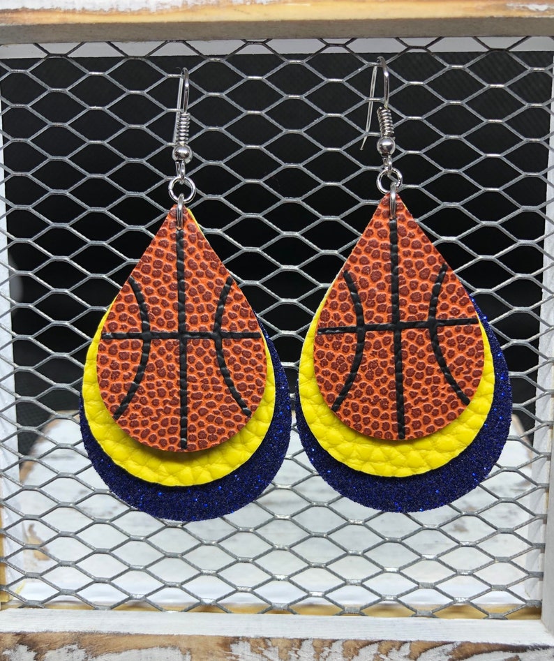 Basketball Earrings Faux Leather Customized Team Colors Etsy