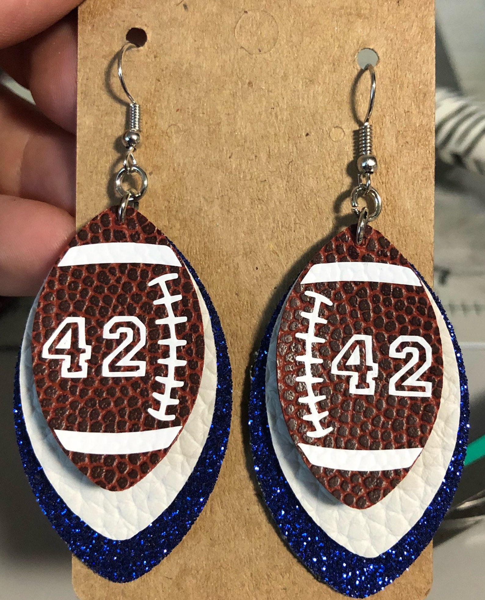 Football Faux Leather Earrings Customizable Team Colors Etsy