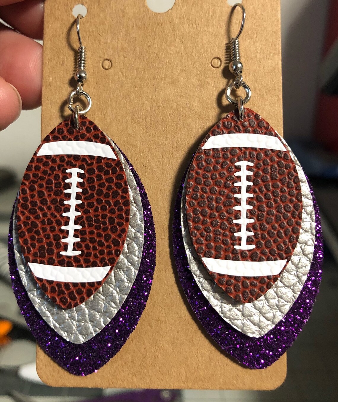 Football Faux Leather Earrings Customized Team Colors Add Etsy