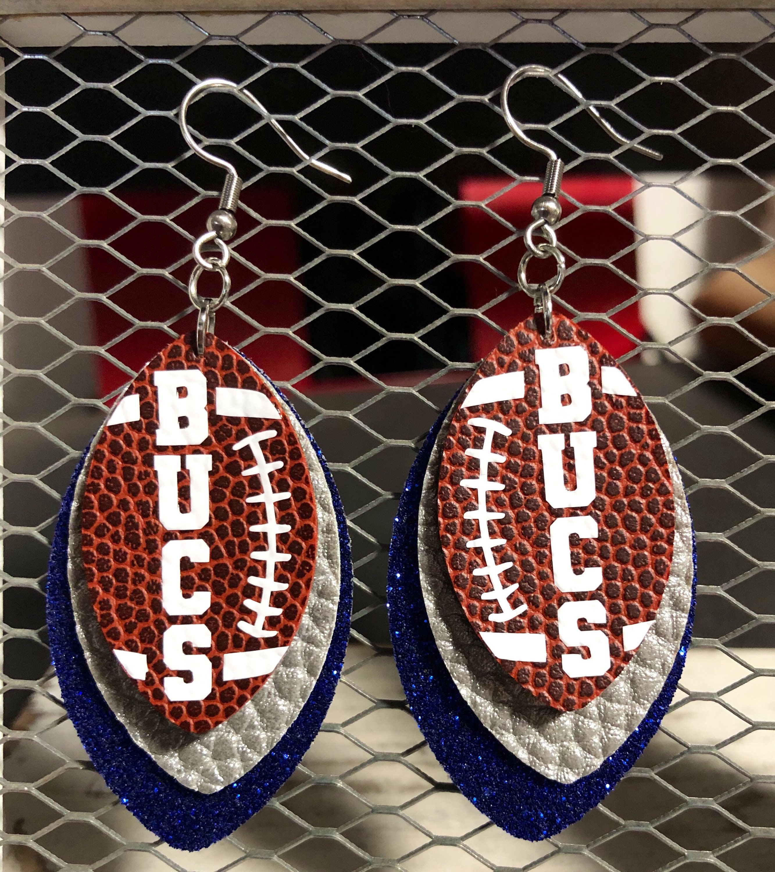 Football Earrings Faux Leather Customizable Team Colors Etsy
