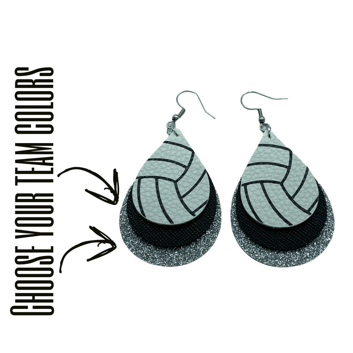 Volleyball Faux Leather Earrings Customized Team Colors Etsy
