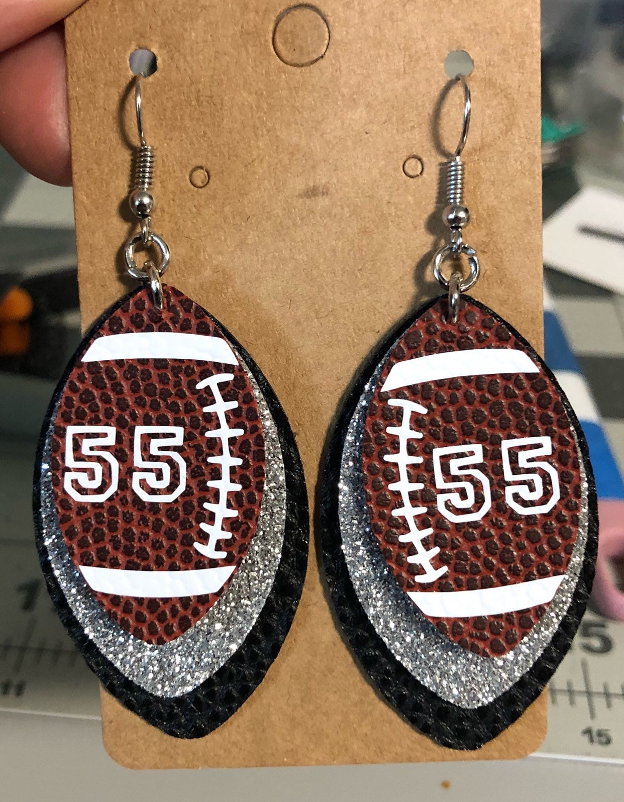 Football Faux Leather Earrings Customizable Team Colors Etsy