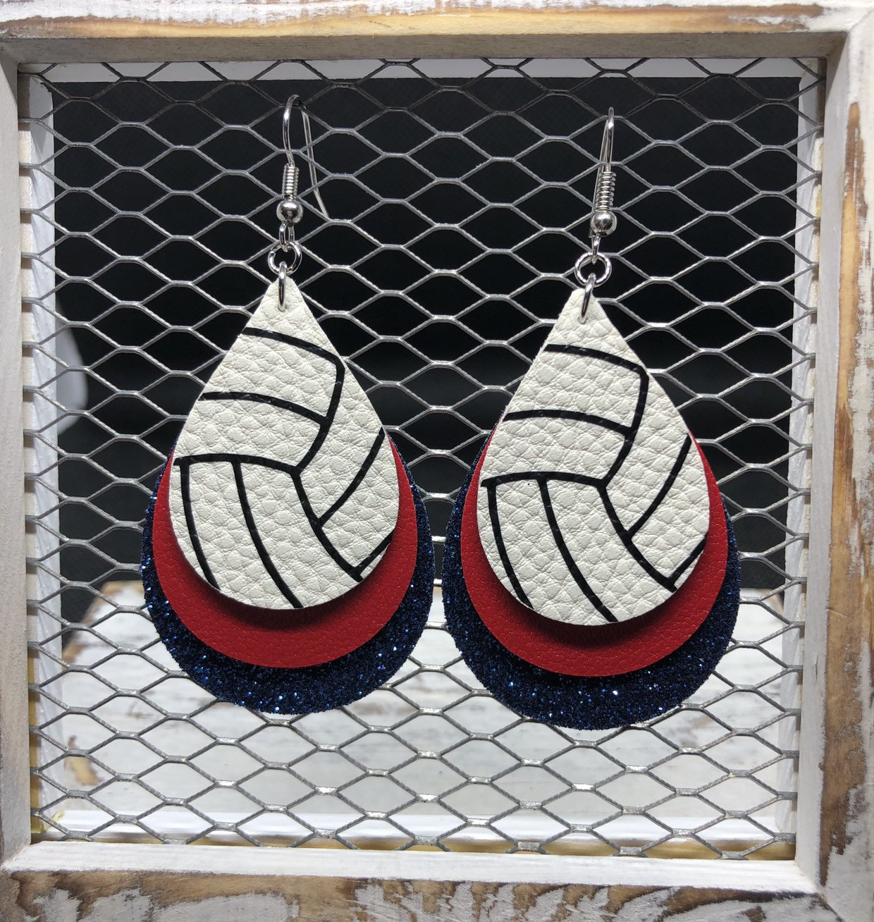 Volleyball Faux Leather Earrings Customized Team Colors Etsy
